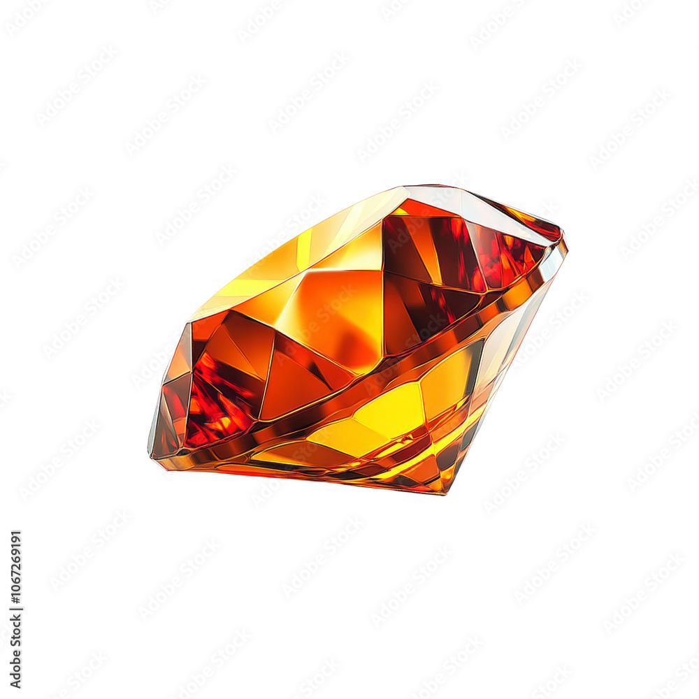 Shiny Orange Diamond Gemstone Isolated on Transparent Background