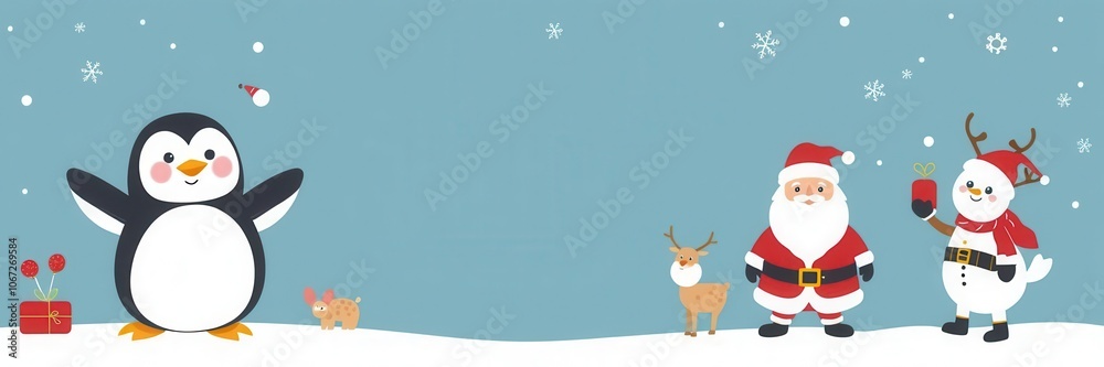 Adorable Christmas characters and animals like reindeer, snowman, and penguin in festive attire and winter scenery, penguin, holiday, characters Adorable Christmas characters and animals like reindeer, snowman, and penguin in festive attire and winter scenery, penguin, holiday, characters