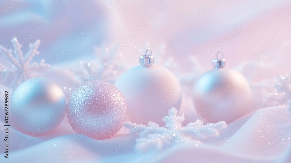 Pink Christmas background with Balls and Snowflake Pink Christmas background with Balls and Snowflake