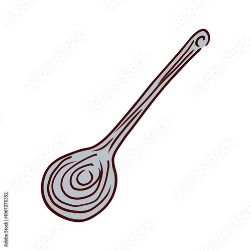 Metal spoon in top view in flat design. Tablespoon for coffee or tea drinks. Vector illustration isolated.