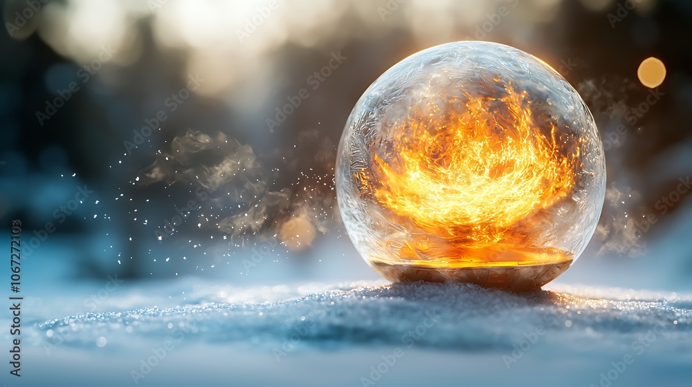A mystical artifact with a pulsating core that seems to emanate cold and freeze everything it touches.