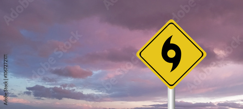 danger,caution,Hurricane Idalia warning sign against a powerful stormy background with copy space. Dirty and angled sign with cyclonic winds add to the drama.hurricane season sign on cloudy background photo