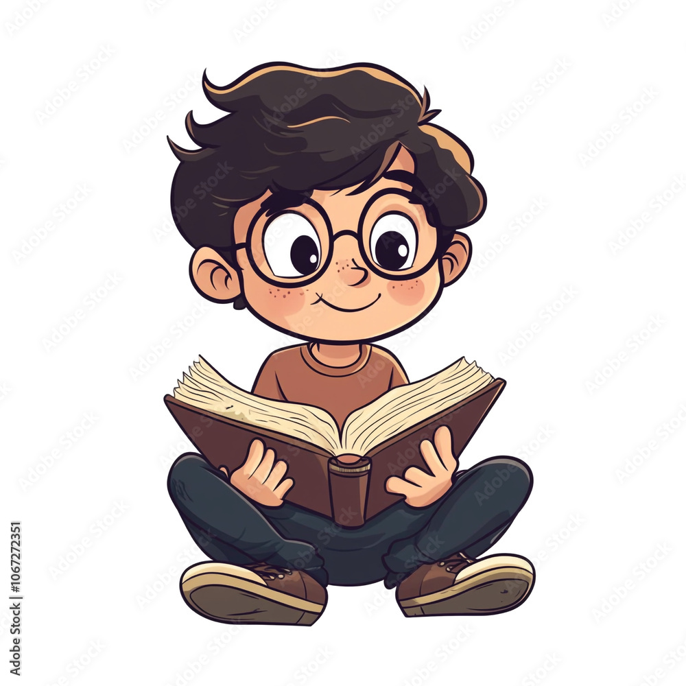 Cute Boy Reading a Book