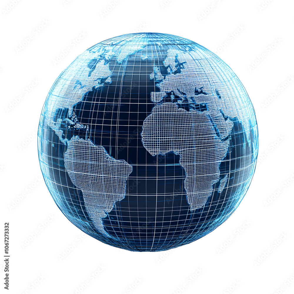Wireframe Globe with Overlaid Geographical Map Elements on White Background Wireframe Globe with Overlaid Geographical Map Elements on White Background