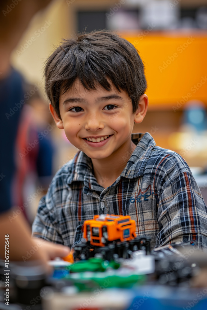 © stanhert - A young boy smiles as he plays with a toy truck © stanhert - A young boy smiles as he plays with a toy truck