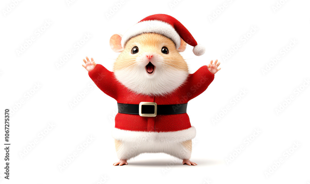 Cute hamster dressed as Santa Claus with a surprised expression, isolate on white background. Cute hamster dressed as Santa Claus with a surprised expression, isolate on white background.
