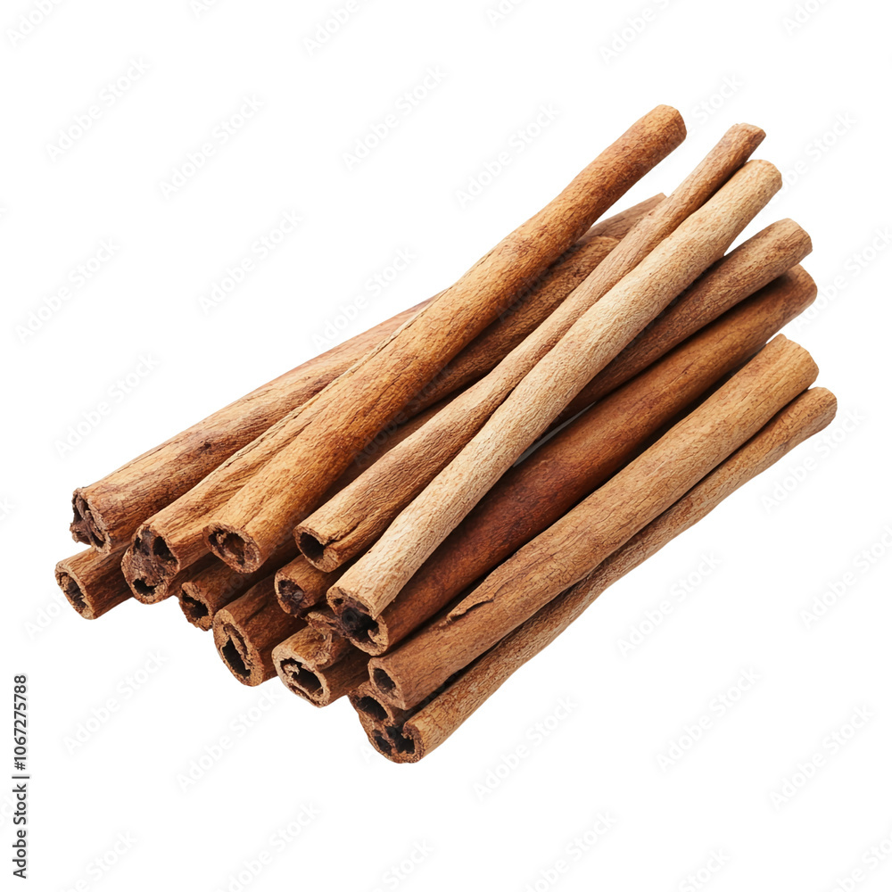 Group of whole cinnamon sticks arranged on transparent background. Group of whole cinnamon sticks arranged on transparent background.