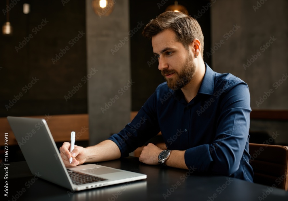 Man Working on Laptop in Office Man Working on Laptop in Office