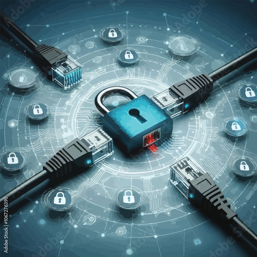 Network cable with padlock icons on each end, symbolizing secure connections
