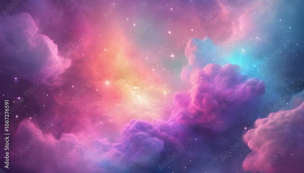 Fototapeta premium Cosmic Cloudscape: Pink, Purple, and Blue Nebula Wallpaper