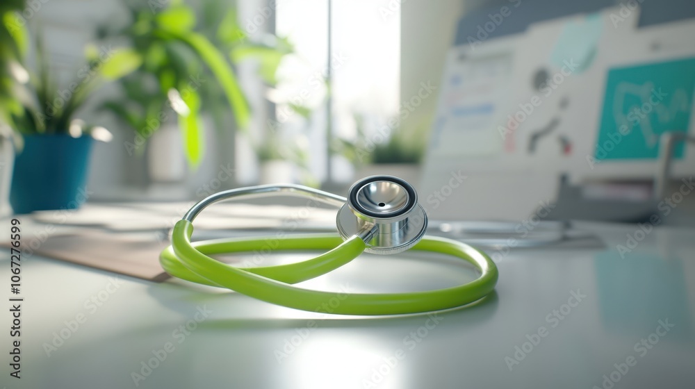 The Green Stethoscope on Desk The Green Stethoscope on Desk