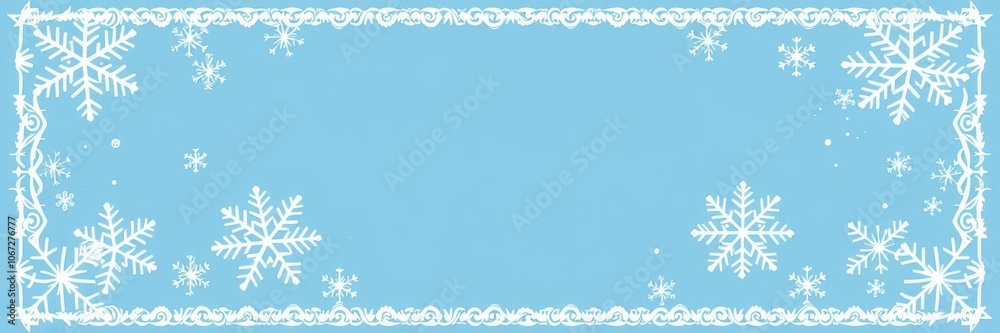 Snowflake border design on a Christmas card, perfect for winter holiday greetings, blue, graphic Snowflake border design on a Christmas card, perfect for winter holiday greetings, blue, graphic