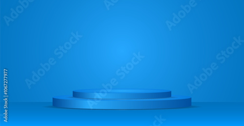 Blue Studio Background With Podium Stage. Abstract Business Wallpaper. Minimal Banner. Vector Illustration