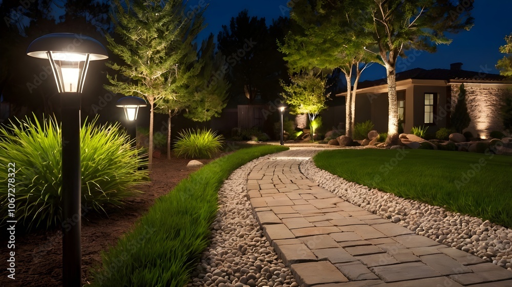 Fototapeta premium solar landscape lighting yard.