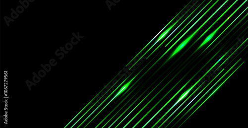 Neon Green Lights Line Frame On Black Background. Vector Illustration. Technology Wallpaper. Copy space