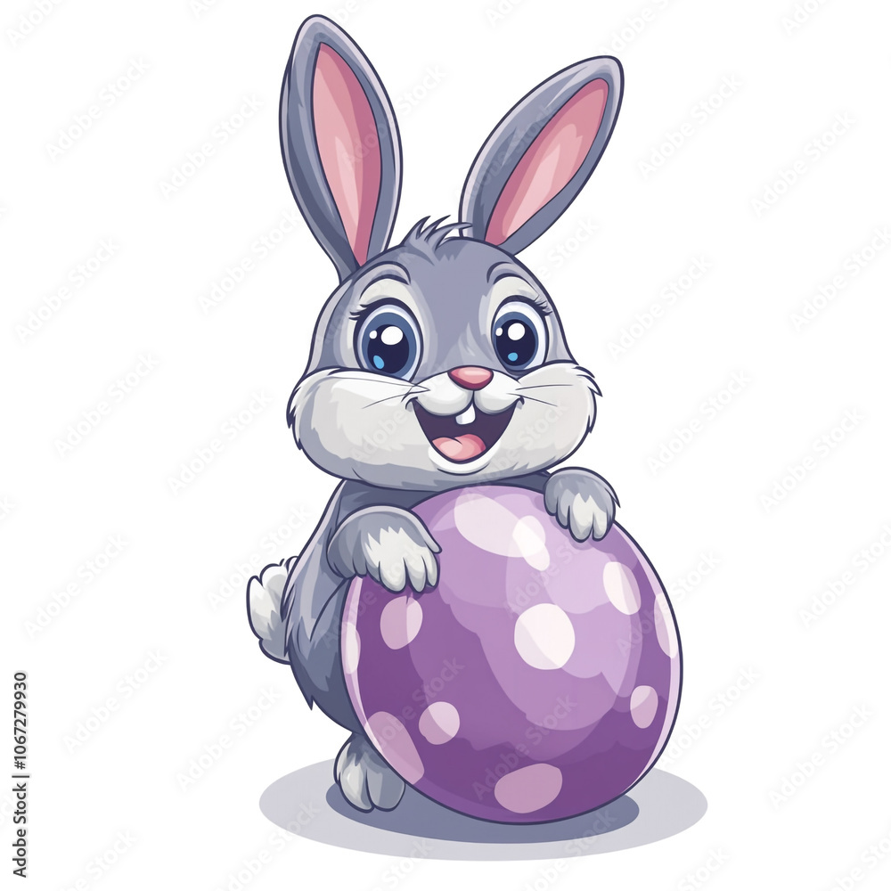 Cute Easter Bunny Holding a Purple Egg