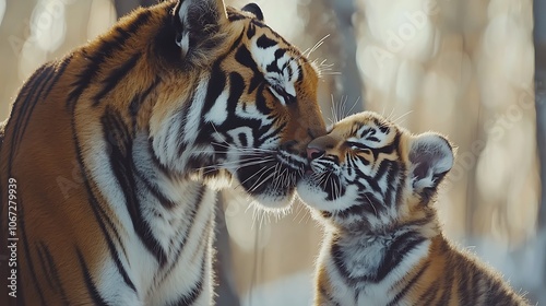 Tender Moment Between Tiger and Cub