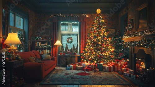 Cozy Christmas Living Room Decorated for the Holidays