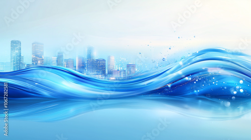 Blue wave city horizon background