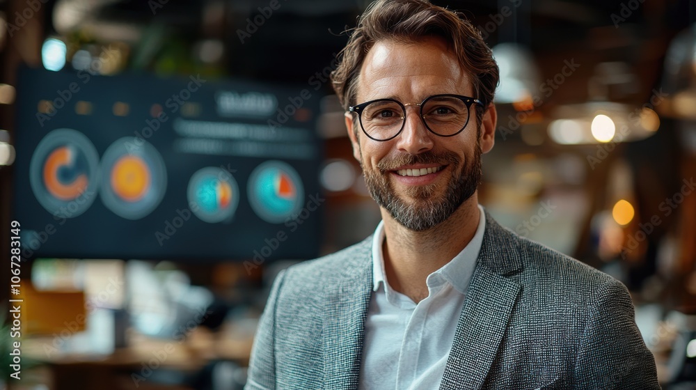 Confident Businessman Smiling with Long-Term Strategy in Mind Confident Businessman Smiling with Long-Term Strategy in Mind