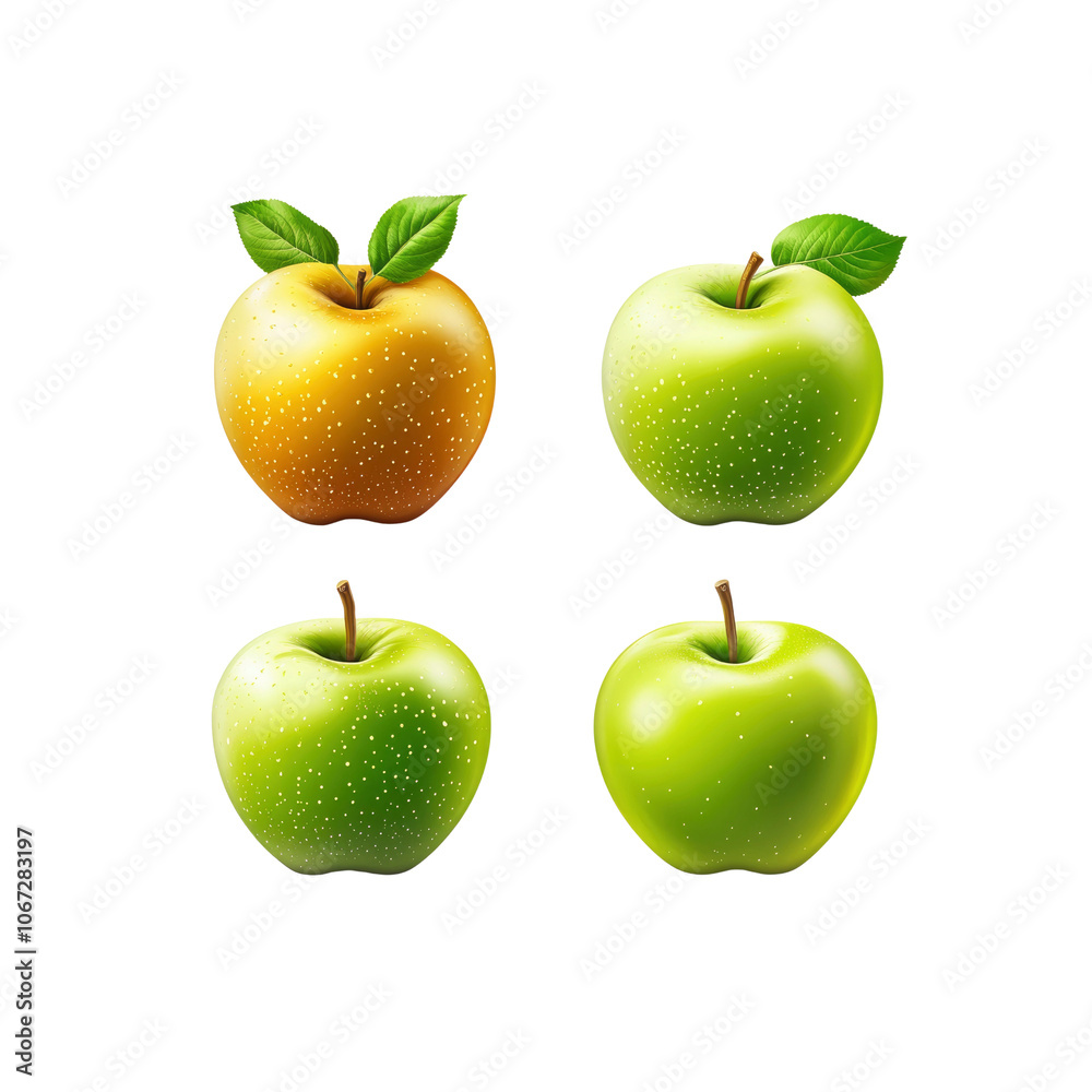 Four Fresh Apples - Green and Yellow Four Fresh Apples - Green and Yellow