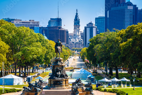 Obraz na płótnie Philadelphia Benjamin Franklin Parkway and cityscape view w salonie