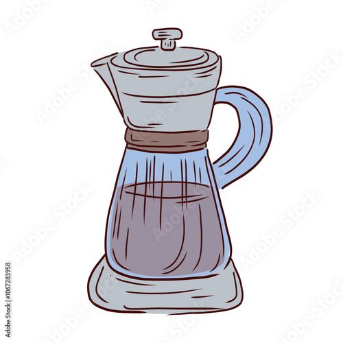 Coffee maker pot in flat design. Hot drink preparation in kitchen supply. Vector illustration isolated.