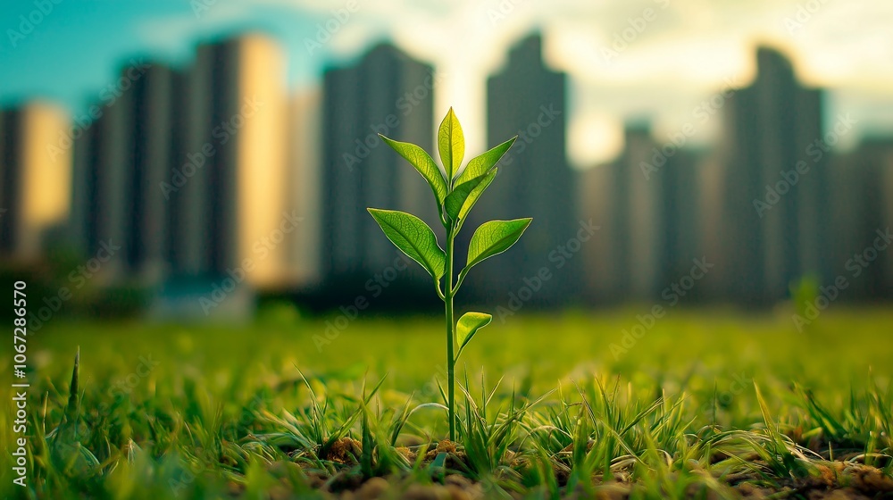 young green plant growing from the ground in the morning. young green plant growing from the ground in the morning.