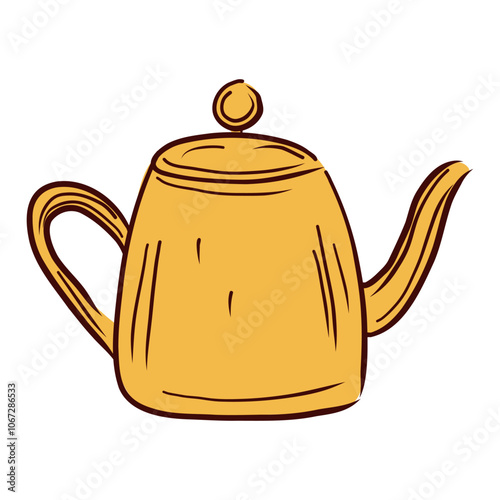 Coffee yellow pot in flat design. Vintage equipment for drink preparation. Vector illustration isolated.
