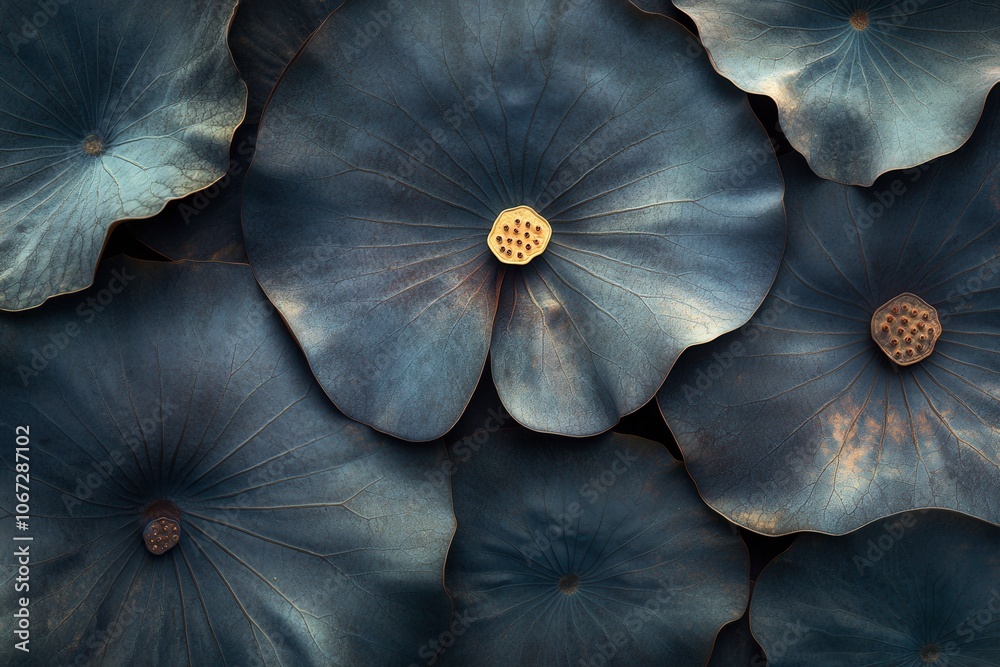 Obraz premium Dark blue flowers arranged closely with a vibrant yellow center.