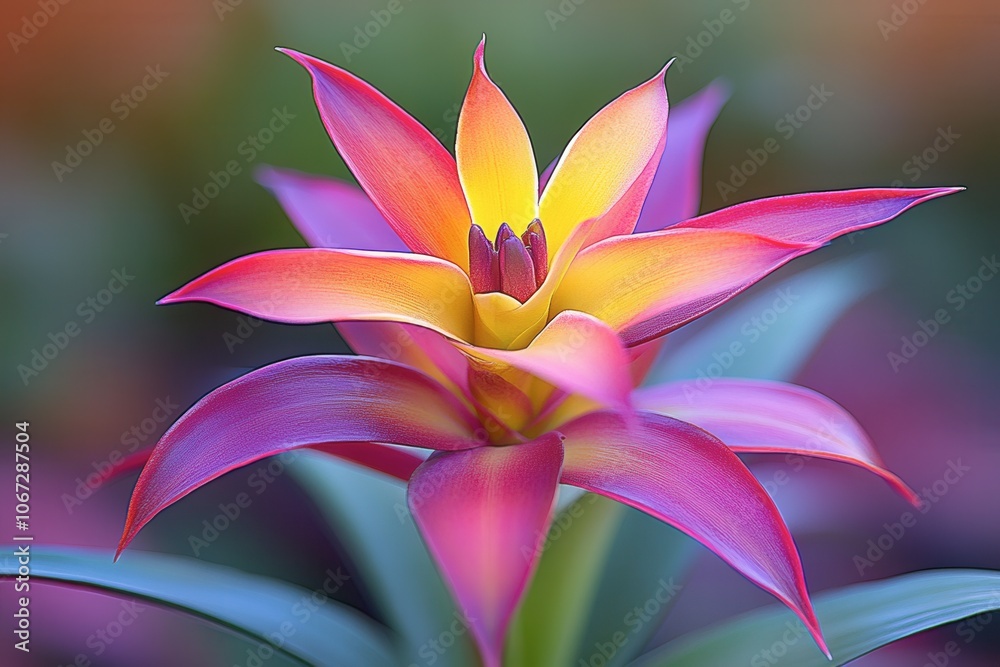 Vibrant tropical flower with striking colors in a garden setting Vibrant tropical flower with striking colors in a garden setting