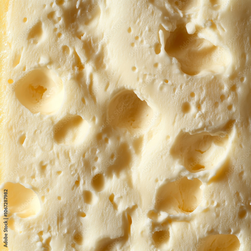 Textured cheese pattern in close-up, with creamy surface and soft holes, a seamless design for culinary and food themes Textured cheese pattern in close-up, with creamy surface and soft holes, a seamless design for culinary and food themes