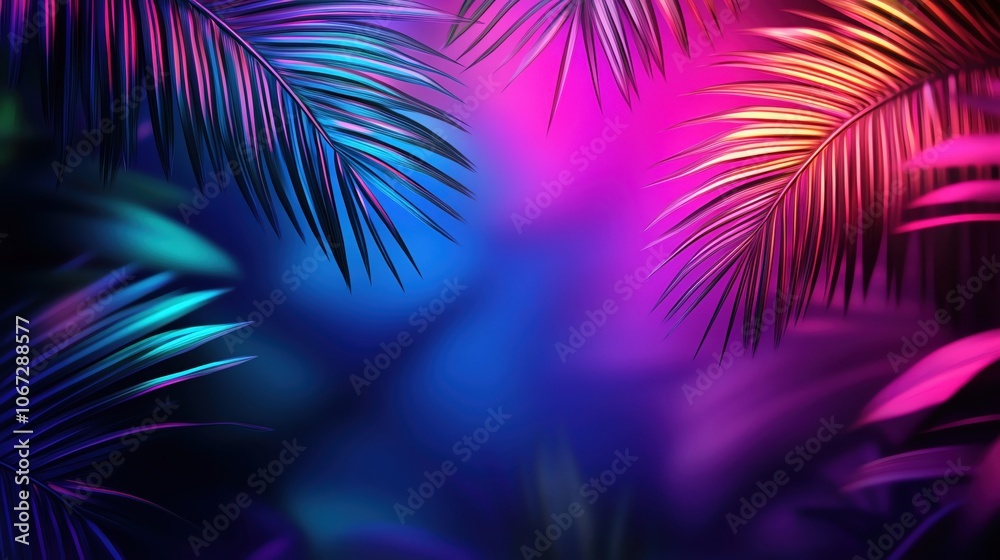 Colorful palm leaves with a vibrant abstract background.
