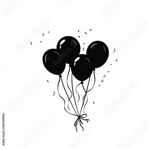 Silhouette of 'Happy New Year' celebratory balloons on a solid white background