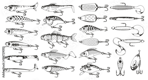 Detailed artwork of fishing lures