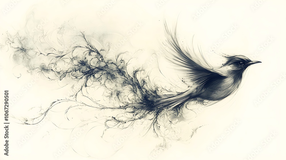 Fototapeta premium Elegant Bird in Flight Among Soft Clouds