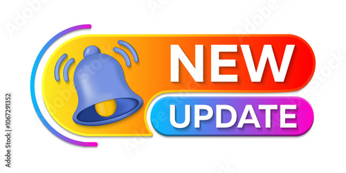 New update icon. Important information available symbol. New update banner with notification bell. Special offer sign. New update available notification. Reminder for new update for system software.