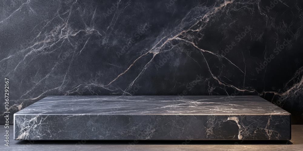 Elegant grey stone podium with subtle marbling and polished edges, suitable for high-end product presentations Elegant grey stone podium with subtle marbling and polished edges, suitable for high-end product presentations