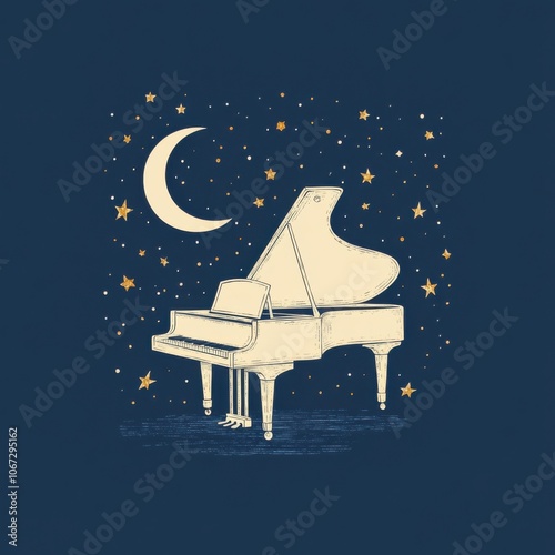 Dreamy celestial piano: moonlit melody under starry night sky