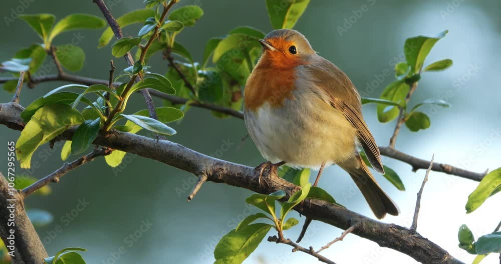 European robin (Erithacus rubecula, perched on branches, France European robin (Erithacus rubecula, perched on branches, France