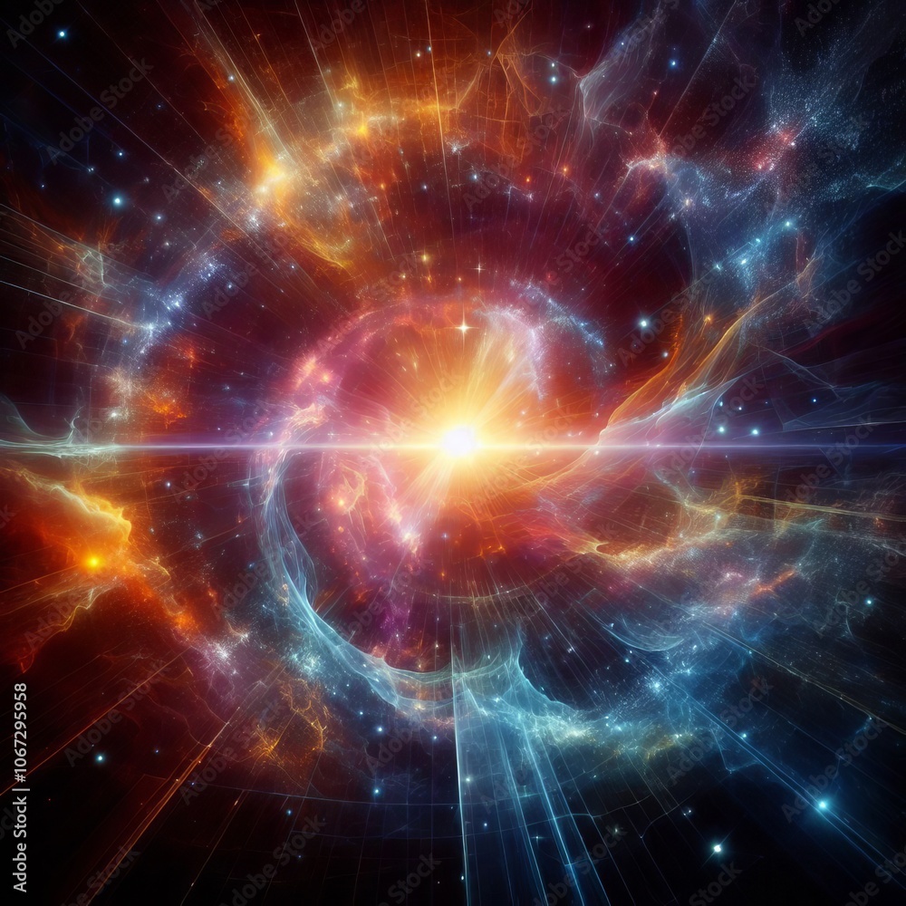 Fototapeta premium A gateway to the cosmos with holographic edges and celestial pat