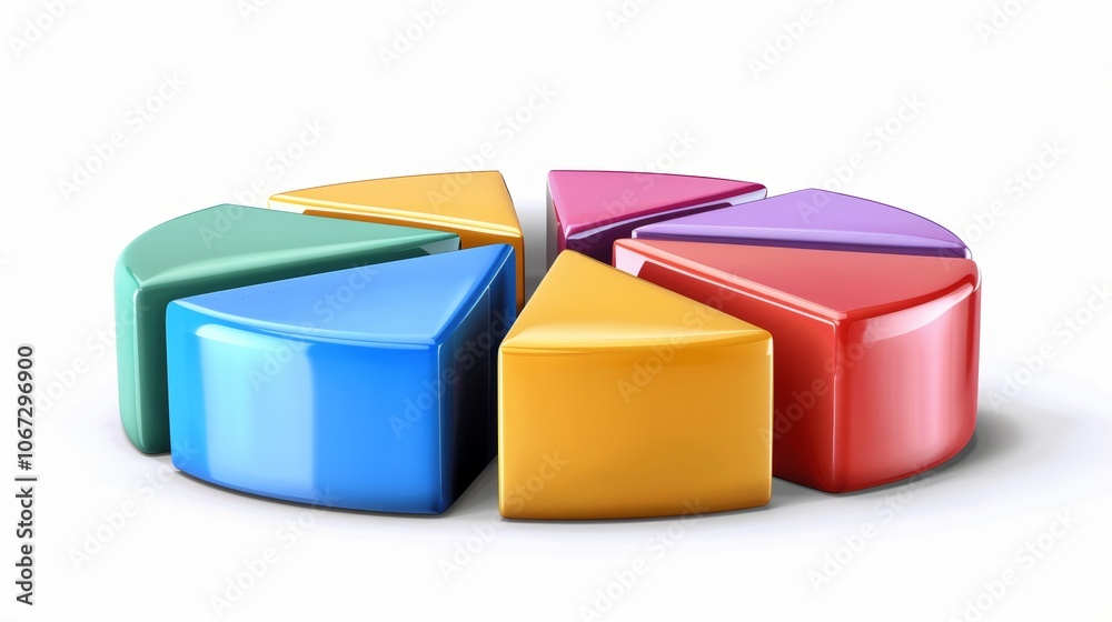 Colorful 3D Business Pie Chart on White Background - Financial Data Visualization and Business Analytics Concept Colorful 3D Business Pie Chart on White Background - Financial Data Visualization and Business Analytics Concept