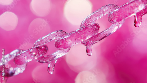 Close-Up of Ice-Like Chain Links on Pink Background