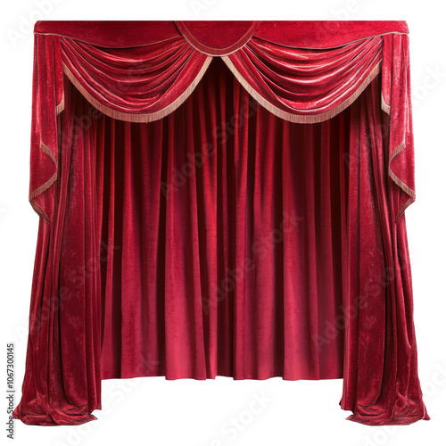 Elegant red theater curtain draped for performance