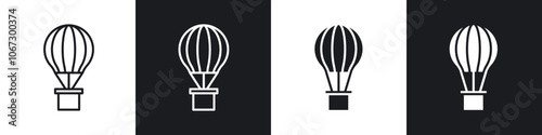 Hot air balloon outlined and solid icon vector collection.