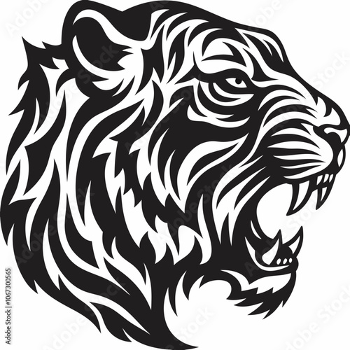 Bold Tiger Head Vector Graphic – Powerful Animal Silhouette Art for Recraft Projects. Best Tiger Head vector, Silhouette, illustration.