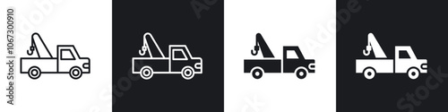 Tow truck icon in thin outlined.