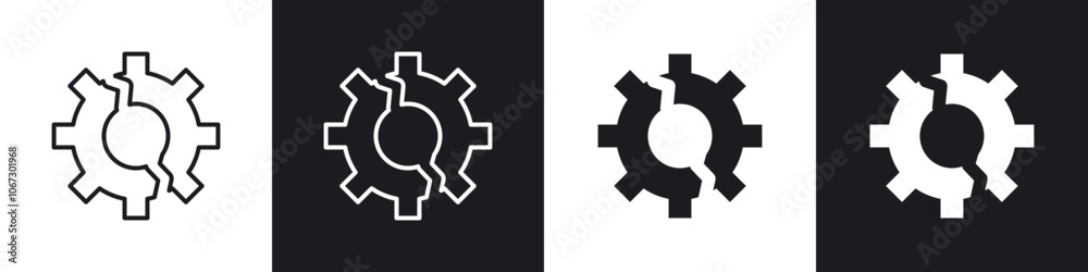 Broken gear icon in thin outlined.