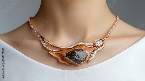 The intricate design of this necklace effortlessly marries the celestial allure of a meteorite with the glamorous allure of luxurious gemstones, resulting in a truly luxurious and one of a kind piece.