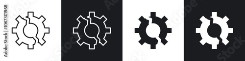 Broken gear icon in thin outlined.